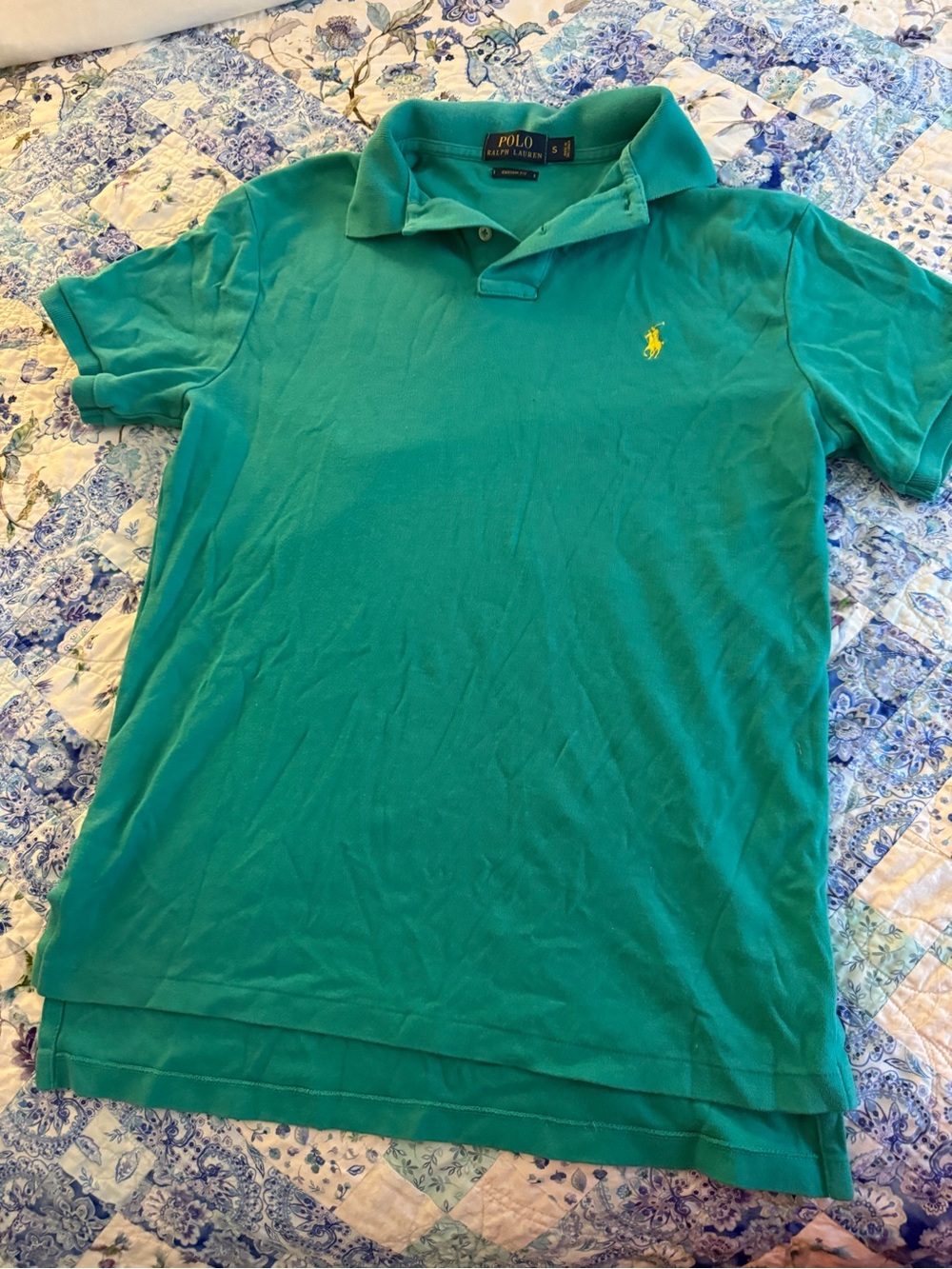 Ralph Lauren Teal Polo Shirt with Yellow Pony - Picture 2 of 3